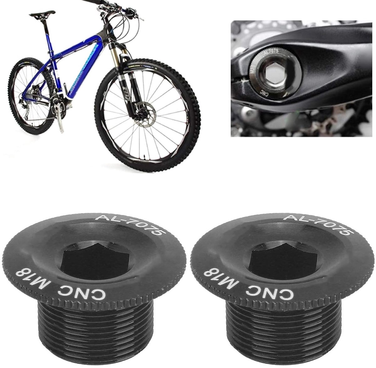 2 stuks aluminium fiets crankarmbouten, mountainbike pedaaldoppen schroef, corrosiebestendige fietsonderdelen voor Prowheel hol geïntegreerd crankstel (M18 zwart)