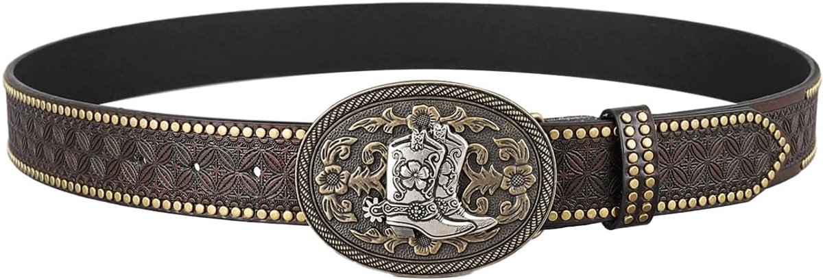Dailygoods- Leren Riem - Cowboygesp - Bloemenpatroon - 130 cm Lang - Duurzaam Leer - Geschikt voor Diverse Gelegenheden - Cowboyriem