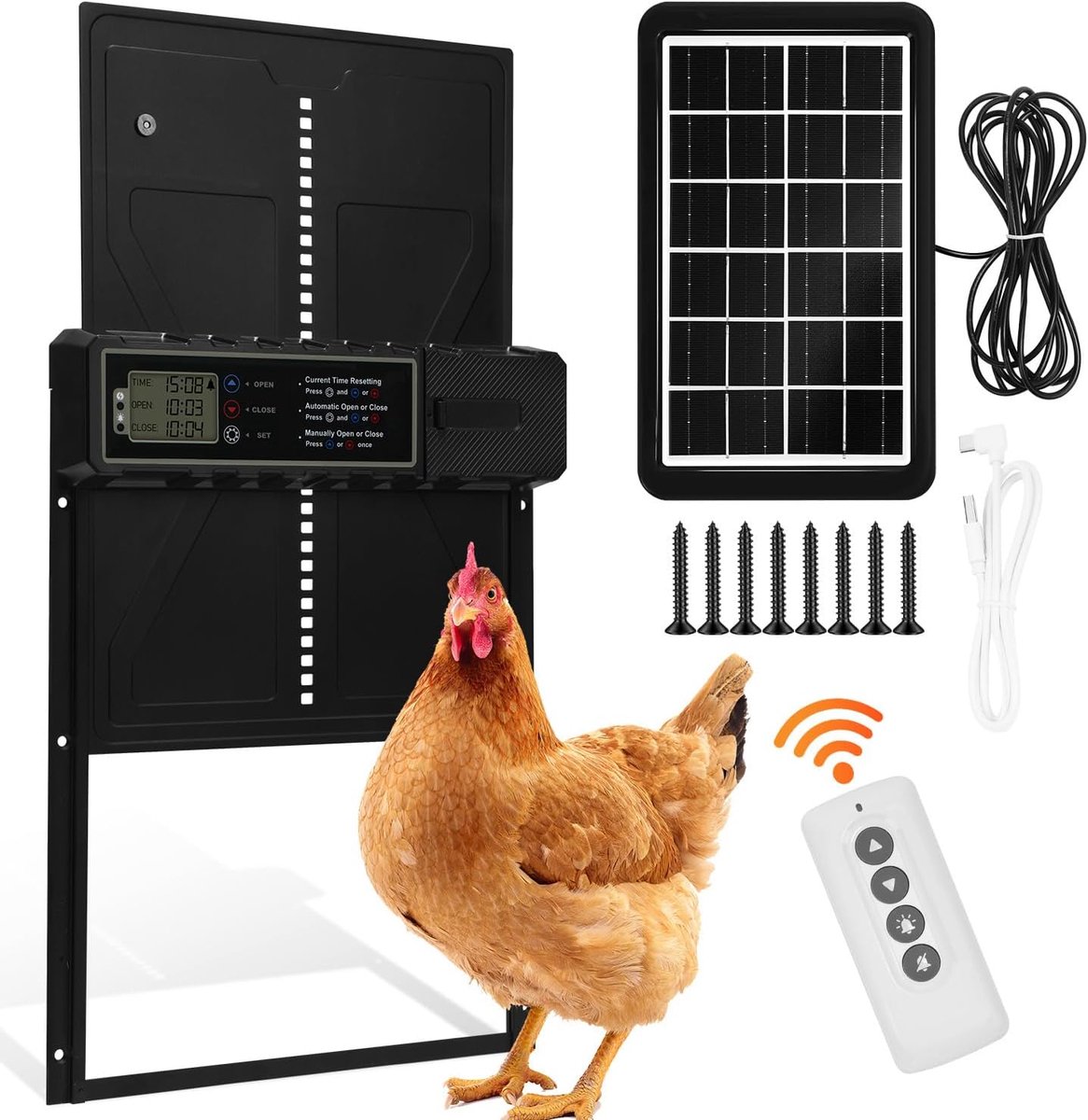 Elektrische kippenklep, automatische kippendeur, met waterdicht, groot lcd-display, timer en afstandsbediening, klembeveiliging