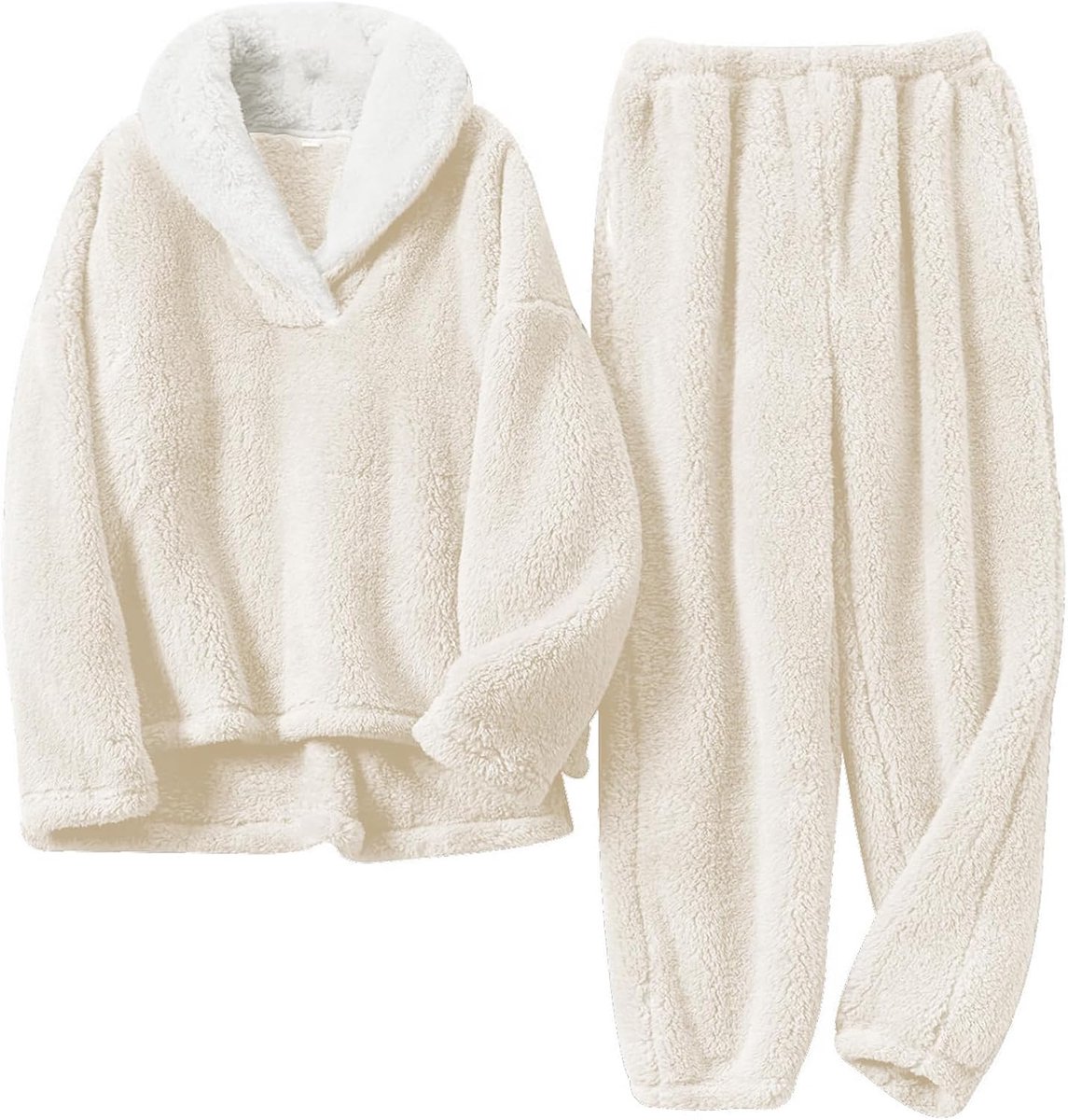 Wollige loungewear-set fleece winter oversized trui broek pyjama nachtkleding set pluche warm casual pyjama's 2 stuks