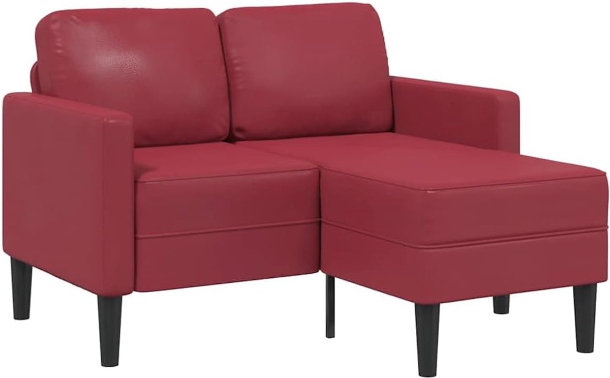 Bank met chaise longue in wijnrood, 125 cm breed, kunstleren overtrek voor woonkamer, 2-zits gestoffeerde meubels met robuust metalen en massief houten frame, comfortabele bekleding