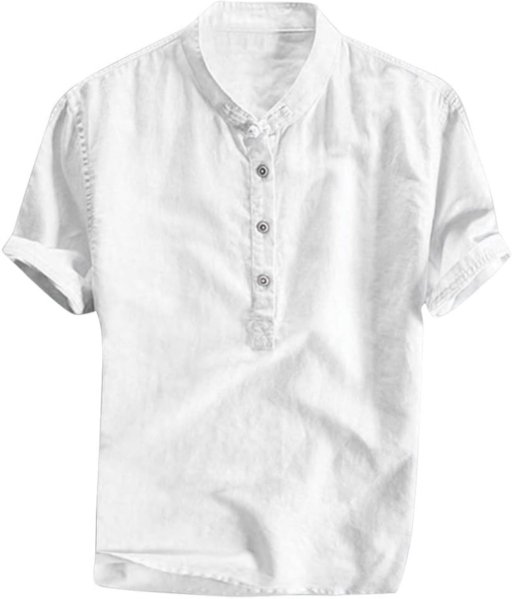 Herenhemd, katoen, linnen, lange mouwen, kort, casual, lente, ademend, comfortabel, natuurlijk, klassieke kraag, casual, kantoor, reizen, vakantie, A13