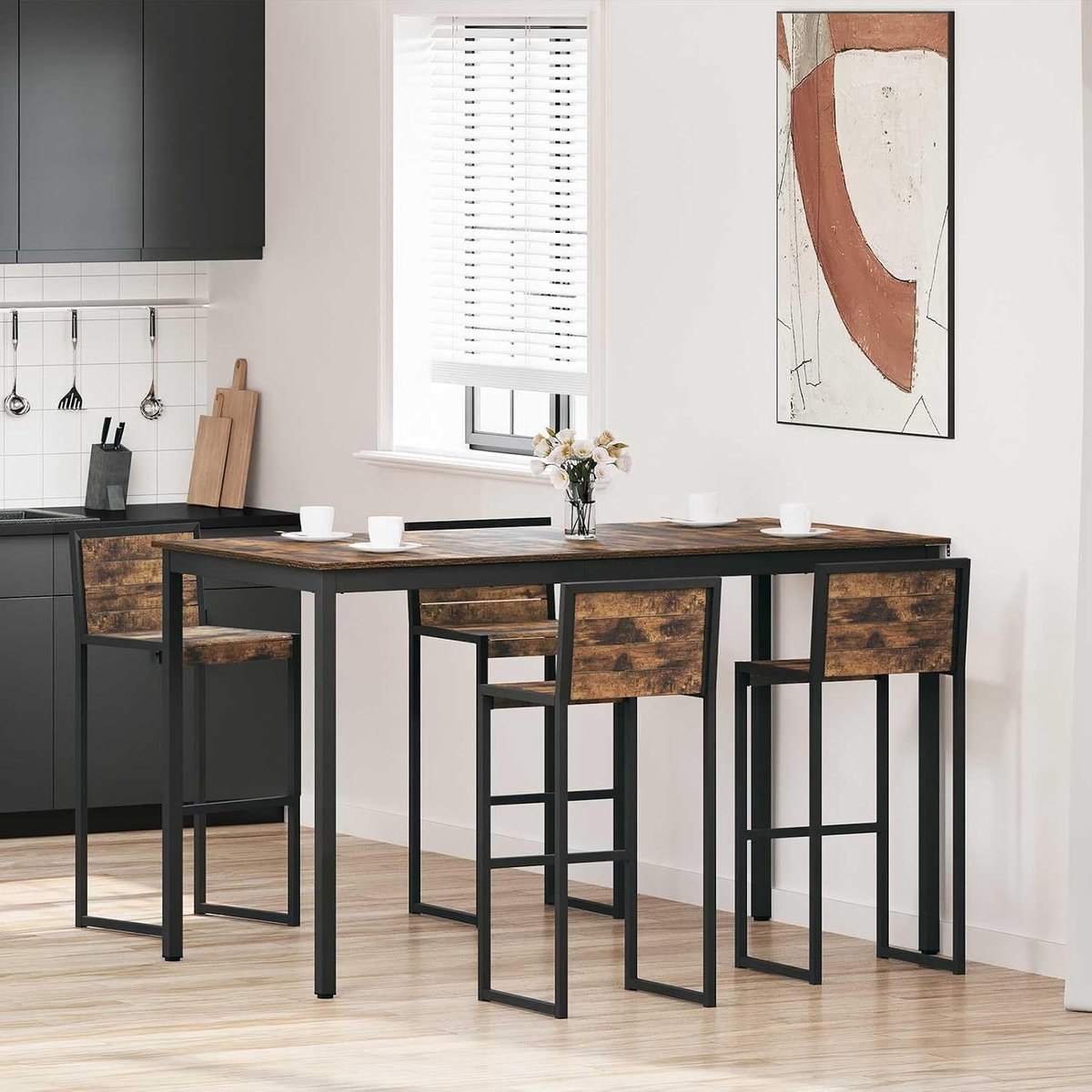 Houten eettafel met stabiel tafelblad, gebruik voor keuken en eetkamer, 1 tafel voor maaltijden en bijeenkomsten, eenvoudige montage en moeiteloos