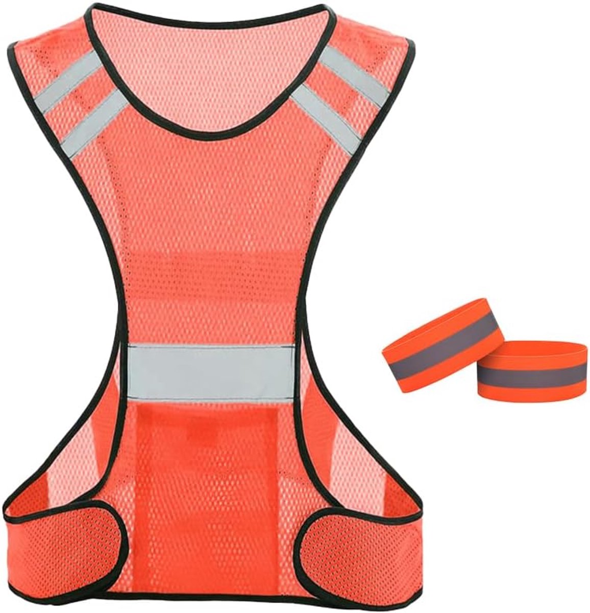 Veiligheidsvest set, reflecterend veiligheidsvest instelbaar met 2 reflecterende banden voor fietsen, joggen