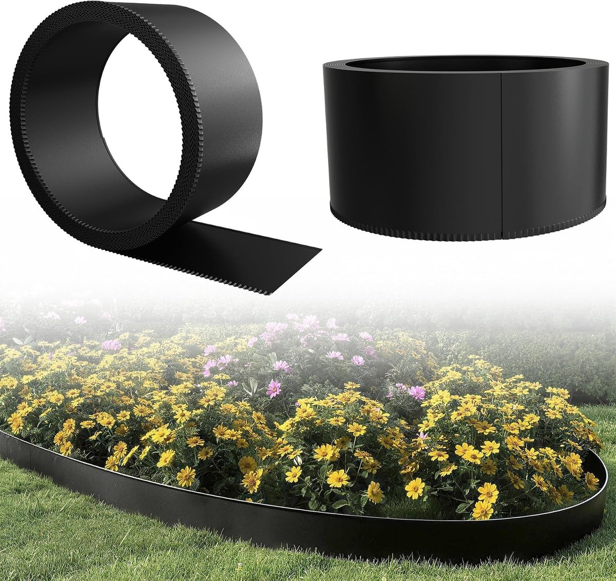Gazonrand van metaal, 5 m x 15 cm, verzinkt, 0,6 mm, flexibele maaikank, tuin, metalen gazonranden, perkbegrenzing, boomring, gazonafbakening, zwart