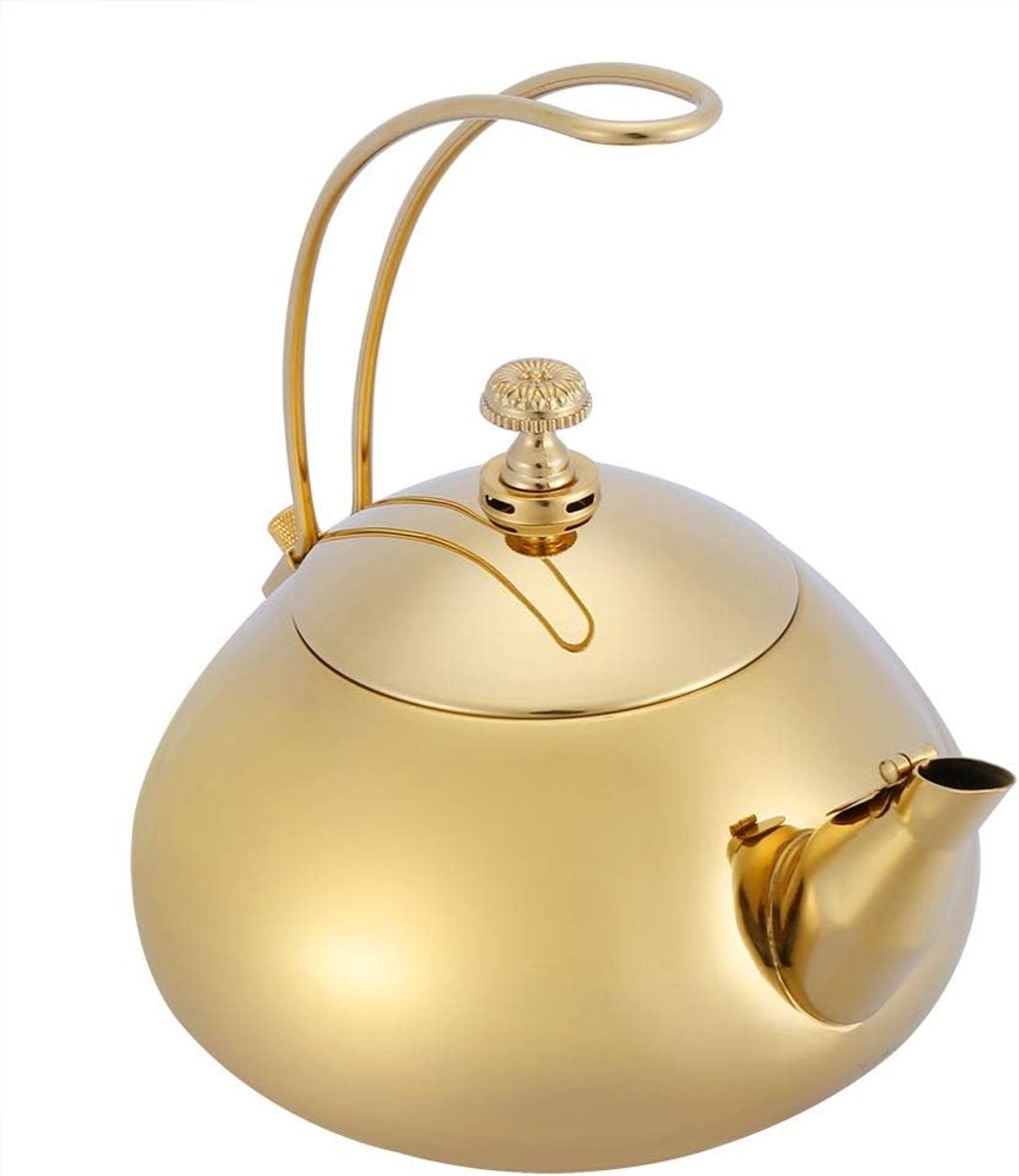 Klassieke Engelse Roestvrijstalen 1.5L Goud met Theefilter Inductiecompatibel voor Thuis en Kantoor