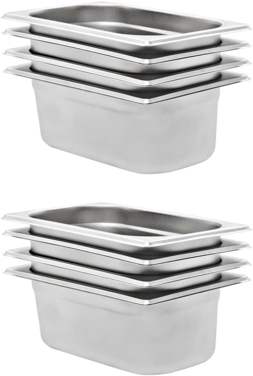 8x gastronormcontainers GN 1/4 roestvrij staal 265x162x100 mm - professionele GN-container voor gastronomie, bain-marie en catering