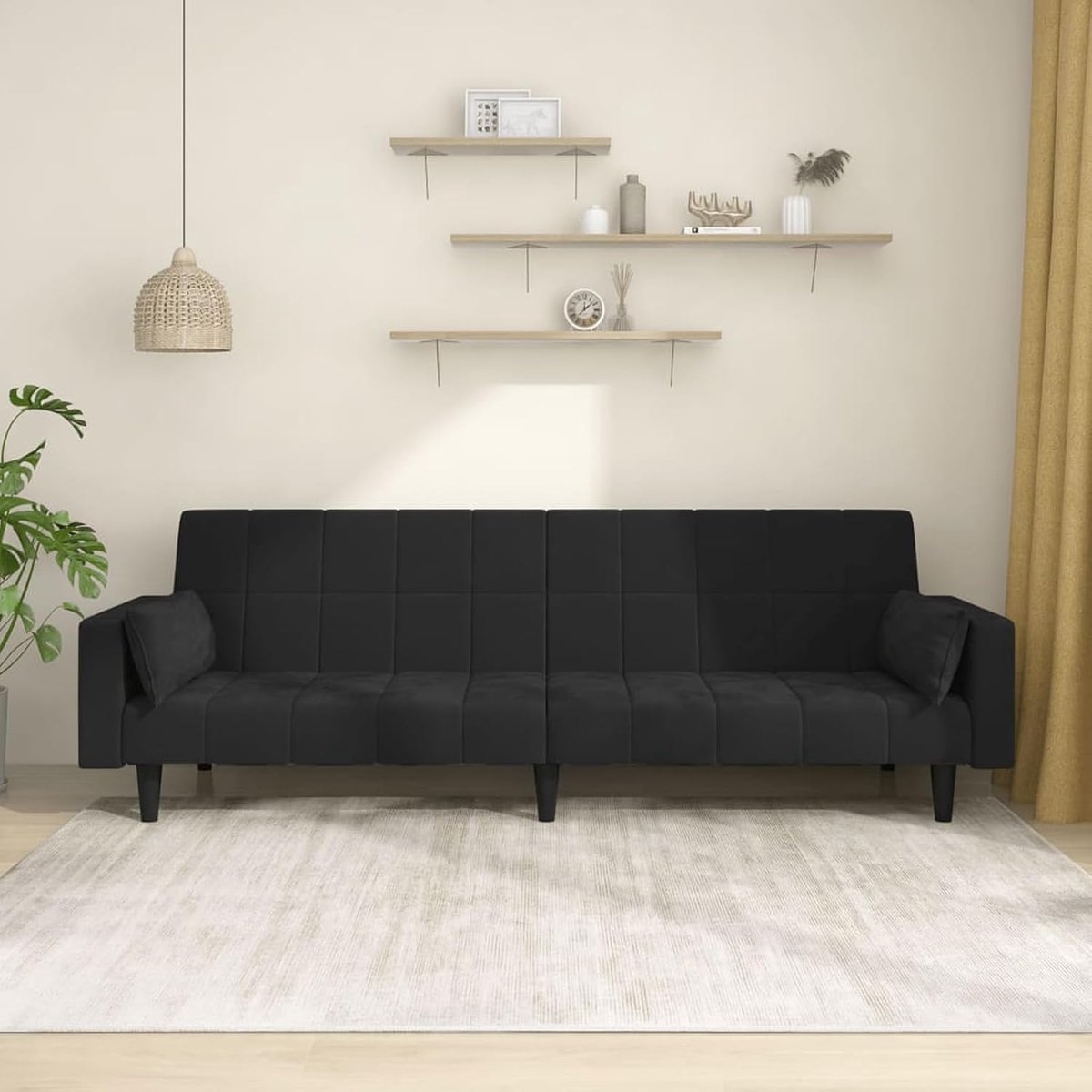 Slaapbank 2-zits met 2 kussens zwart fluweel, slaapbank dagbed slaapbank voor woonkamer logeerkamer kleine appartementen 375850