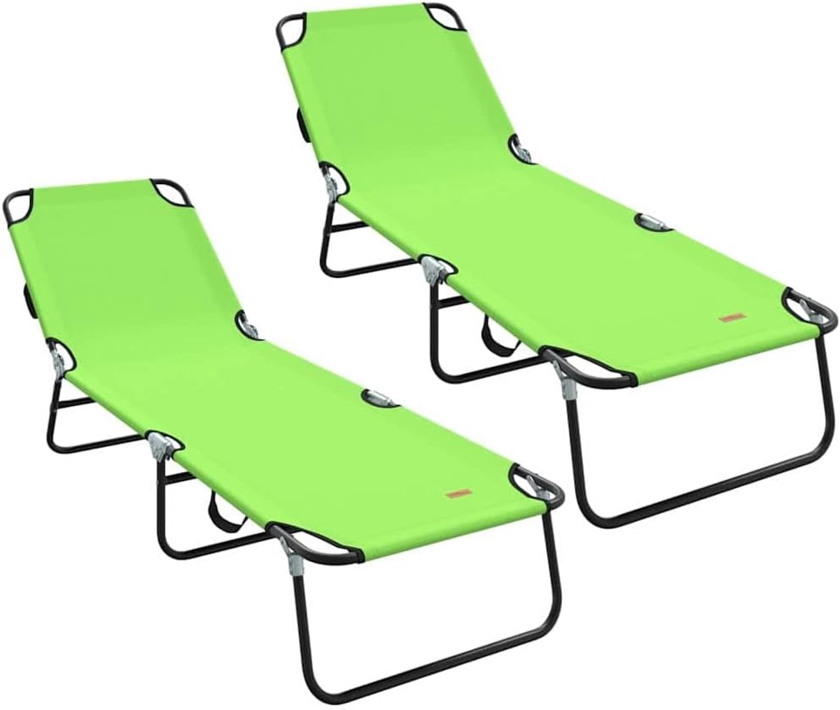 Ligstoel, 2 stuks, groen, verstelbare polyester loungestoel met stalen frame, opvouwbaar voor eenvoudige opslag, 188 x 57 x 86,5 cm