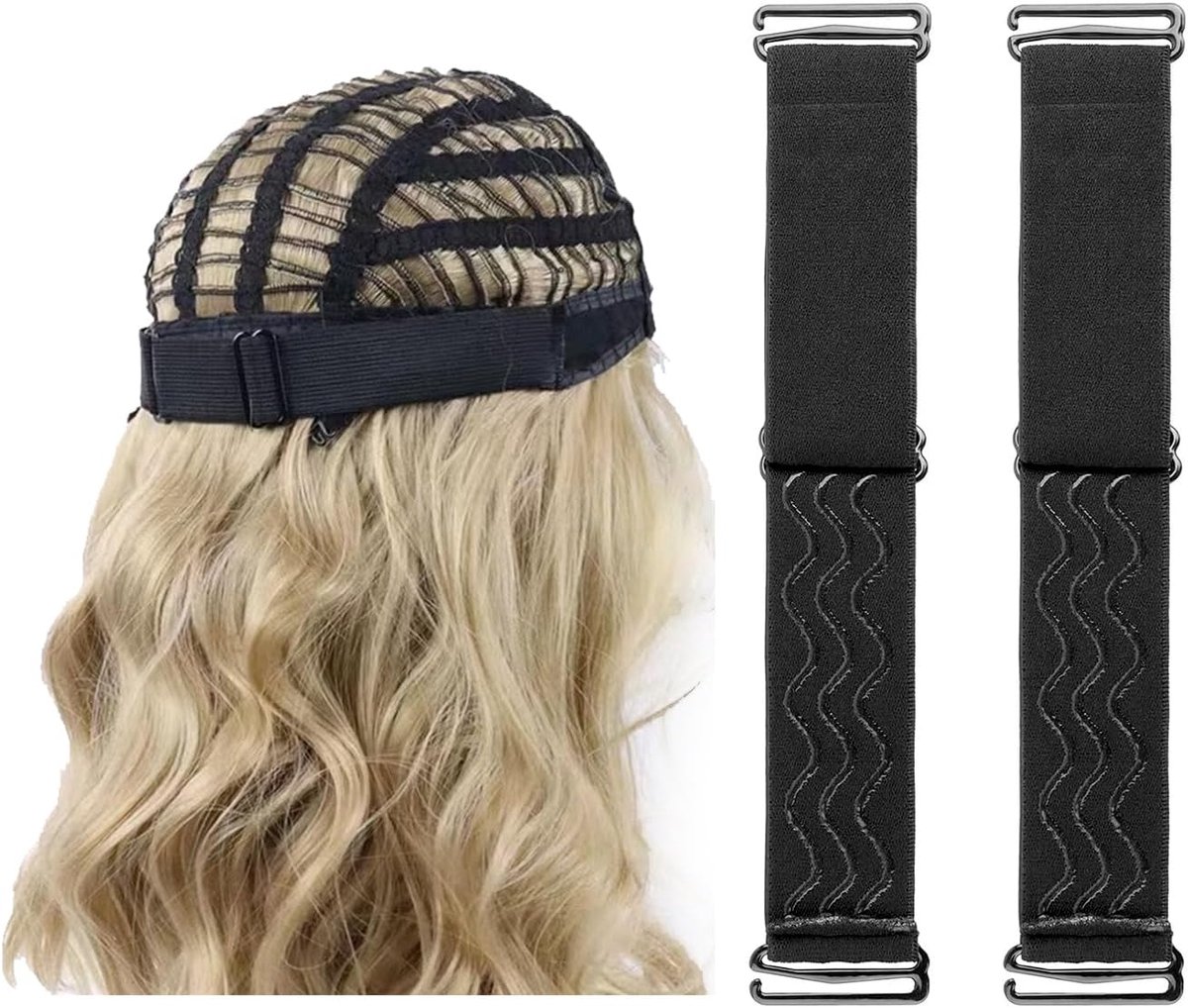2 Stks Zwarte Verstelbare Elastische Pruik Bands Antislip Rekbare Bandjes met Verwijderbare Gespen Voor Naaien Maken Houden Vaste Pruiken Wrap Haar Styling