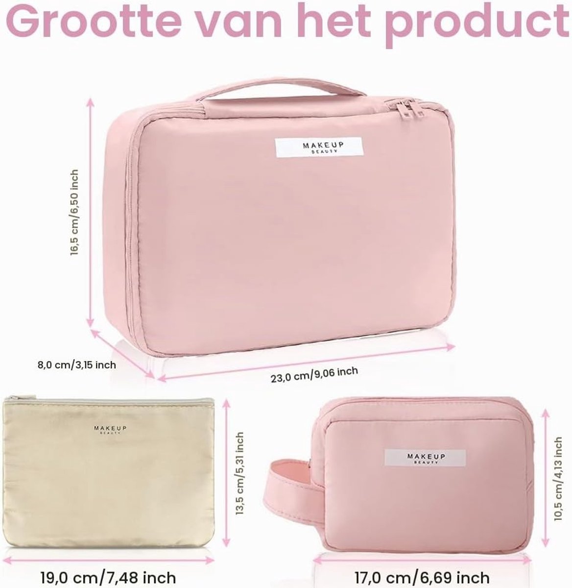 Waterdichte Make-up Tas, Draagbare Reistas voor Cosmetica, Organiser voor Vrouwen en Meisjes, Roze, 2 Stuks, Mode Accessoire