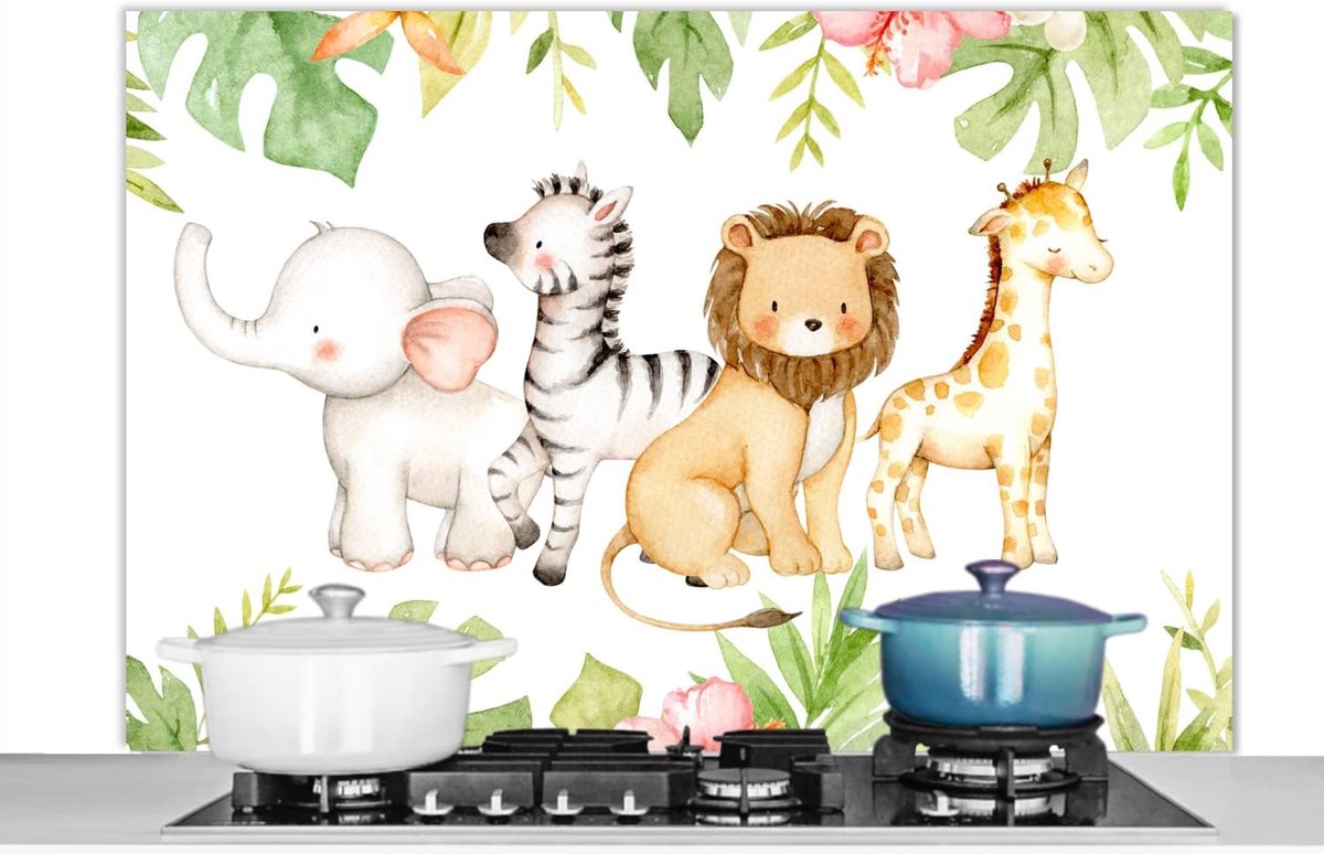 Spatscherm Keuken - 120x80 cm - Jungle - Dieren - Aquarelverf