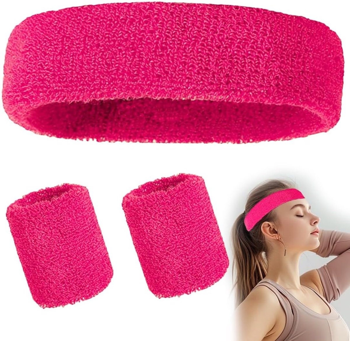 Sportarmband, armband voor sport, armbanden van badstof, polslus, haarband, vochttransport, zweetabsorberende zweetband (roze)