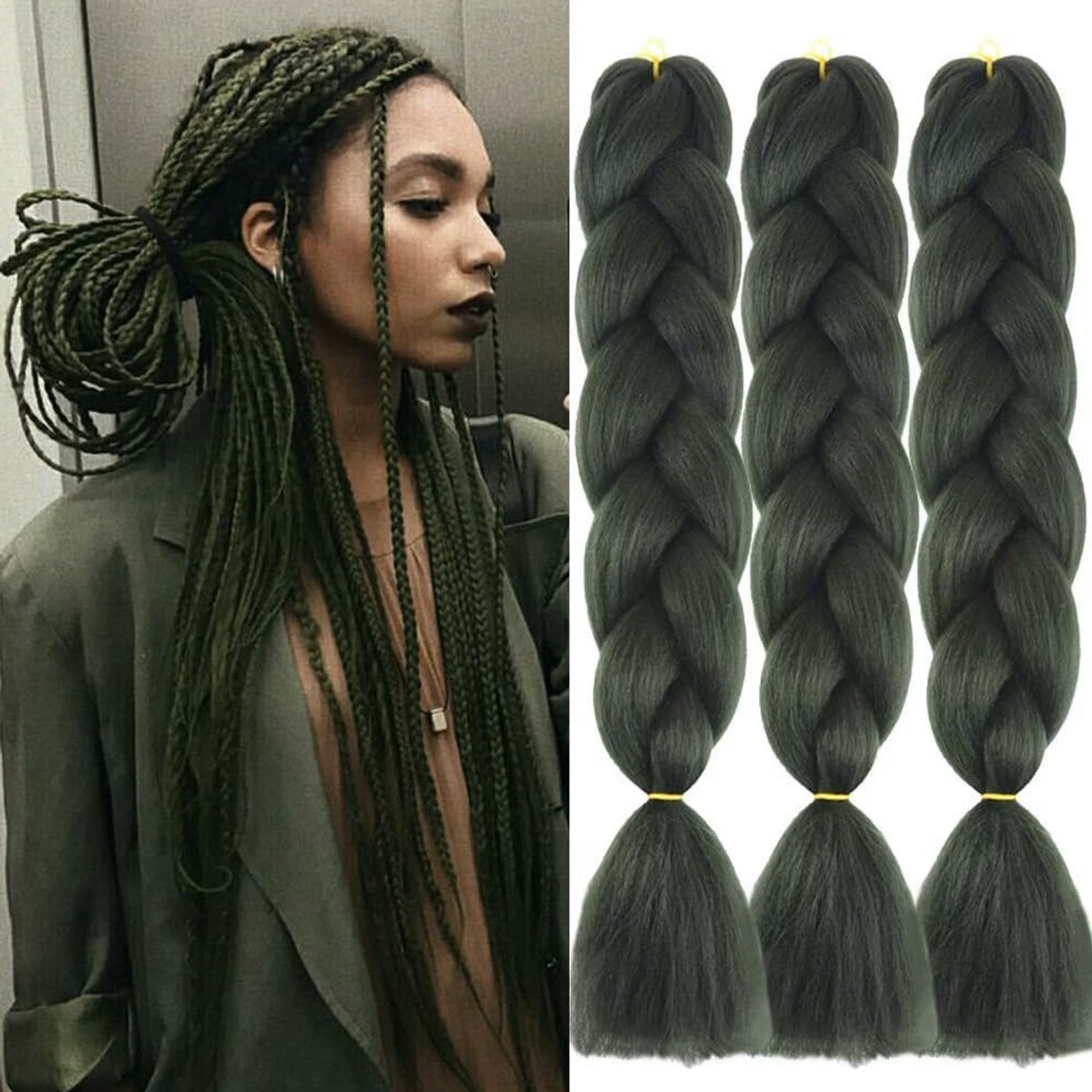 Jumbo 3 Pack Pre-stretched Synthetic Hair Extensions for Braiding Turquoise 61 cm