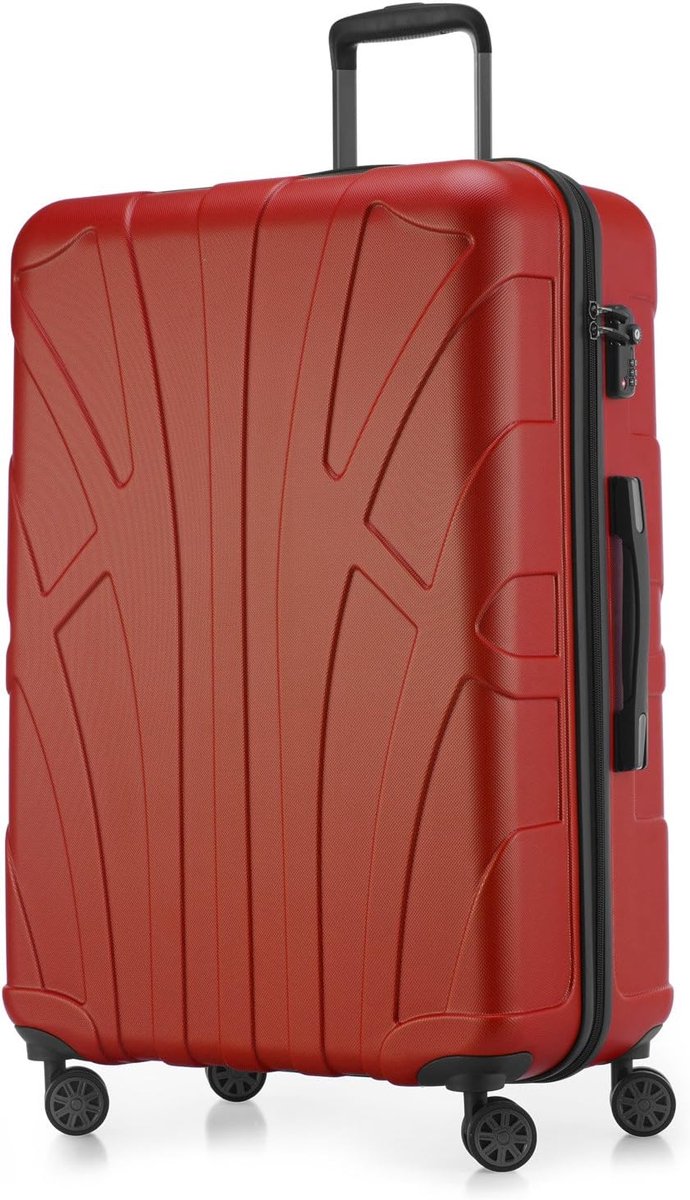 Grote koffer 76 x 53 x 31 cm ABS harde schaal uitbreidbaar (96-110 L) met TSA slot 4 dubbele wielen telescopische handgreep trolley, Rood