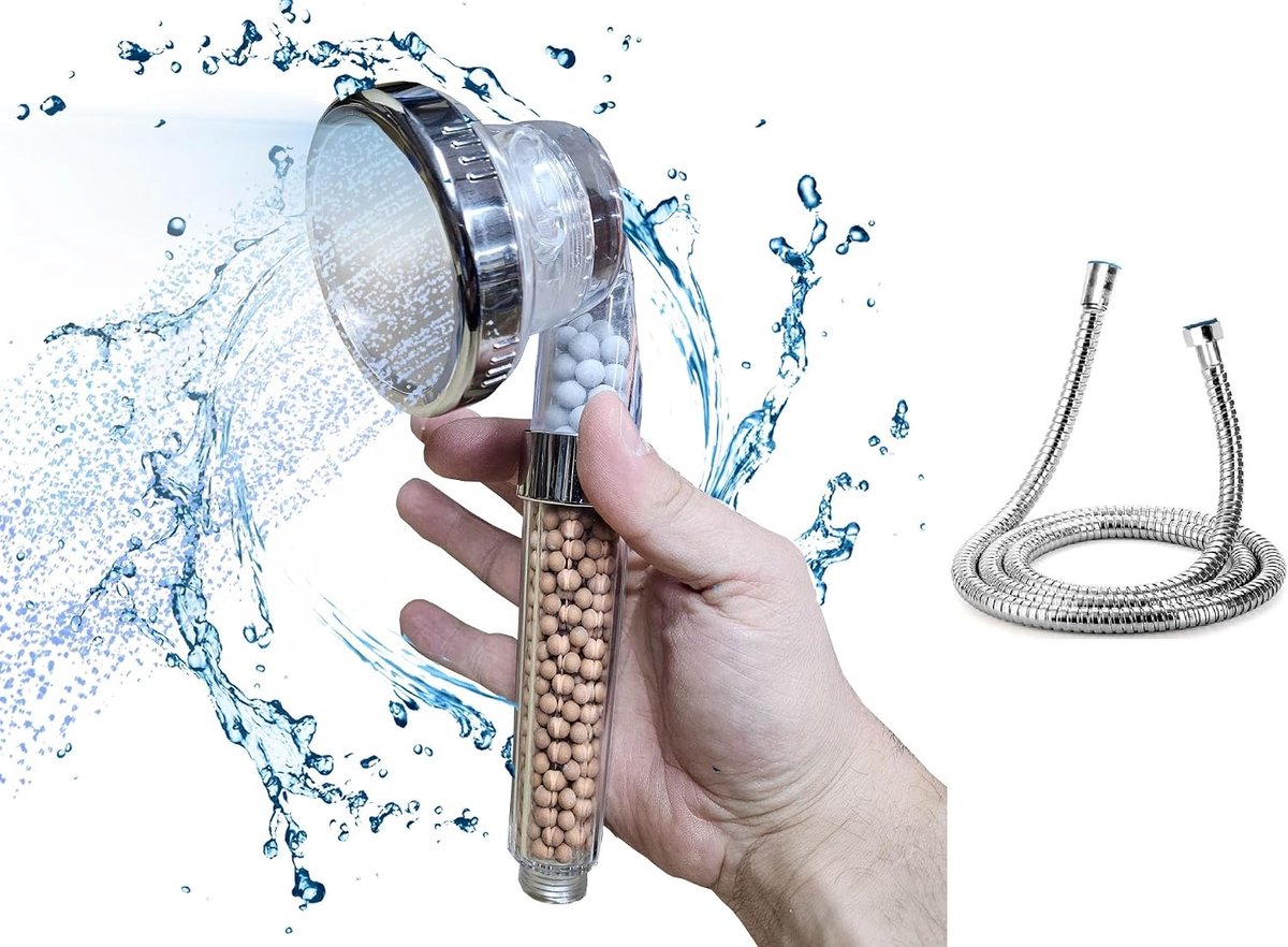 Ionische handdouche met 3 modi slang douche en hogedrukfilter douchekop afneembaar waterbesparende douchekop verzacht hard water