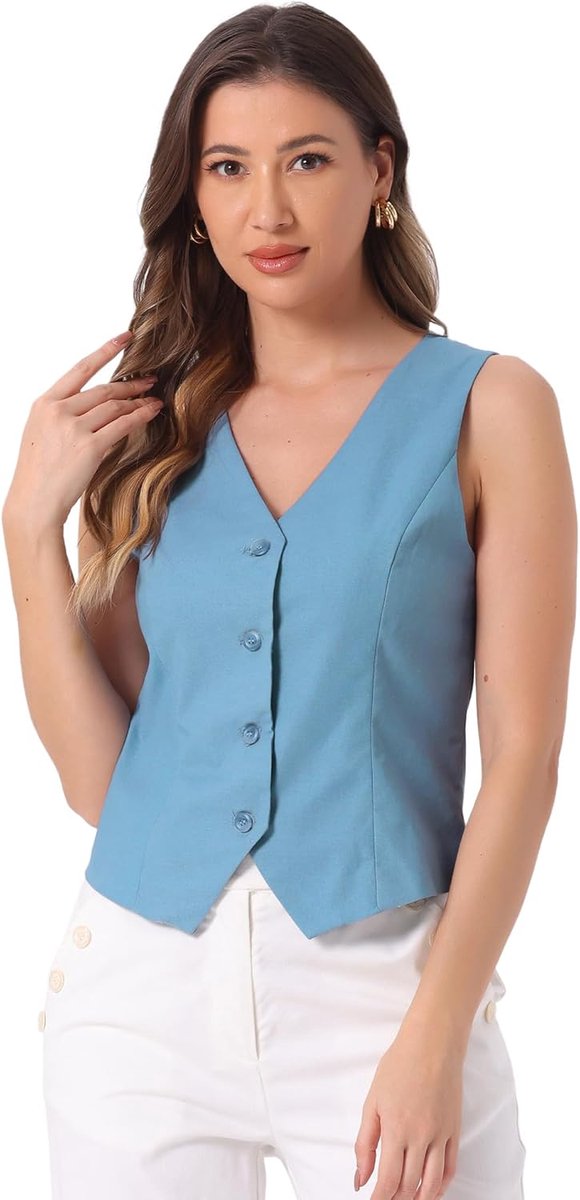 K Damesvest voor de zomer, mouwloos, knoopsluiting, V-hals, blazer