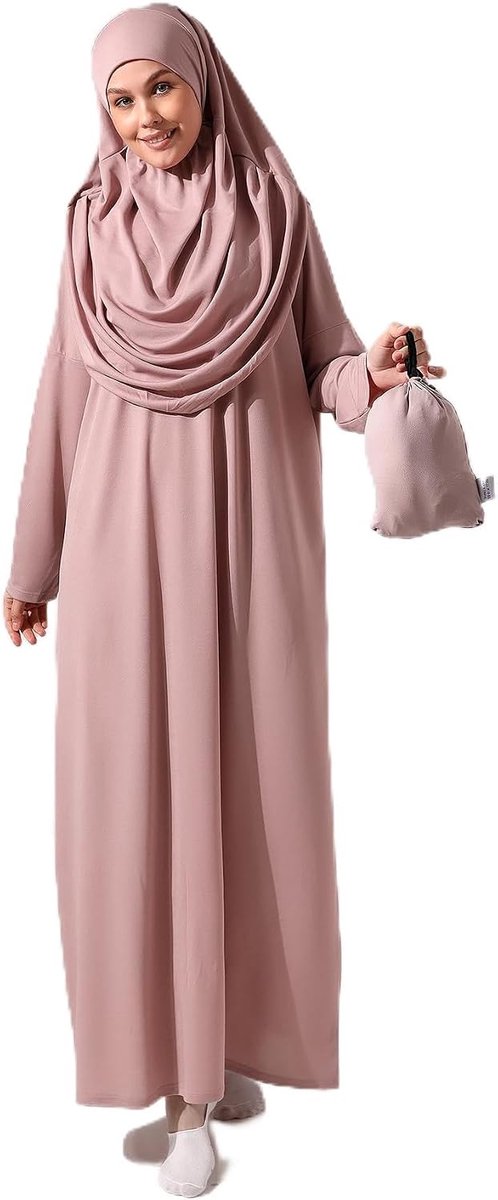 Online Moslimjurk voor dames met lange mouwen, eendelige islamitische gebedsjurk