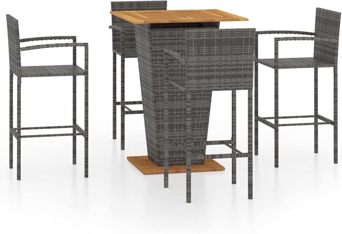 Meubelset bar tuin 5 stuks hoge bar tafel en 4 stoelen balkon terras tafel en stoelen bistro meubels rotan PE grijs
