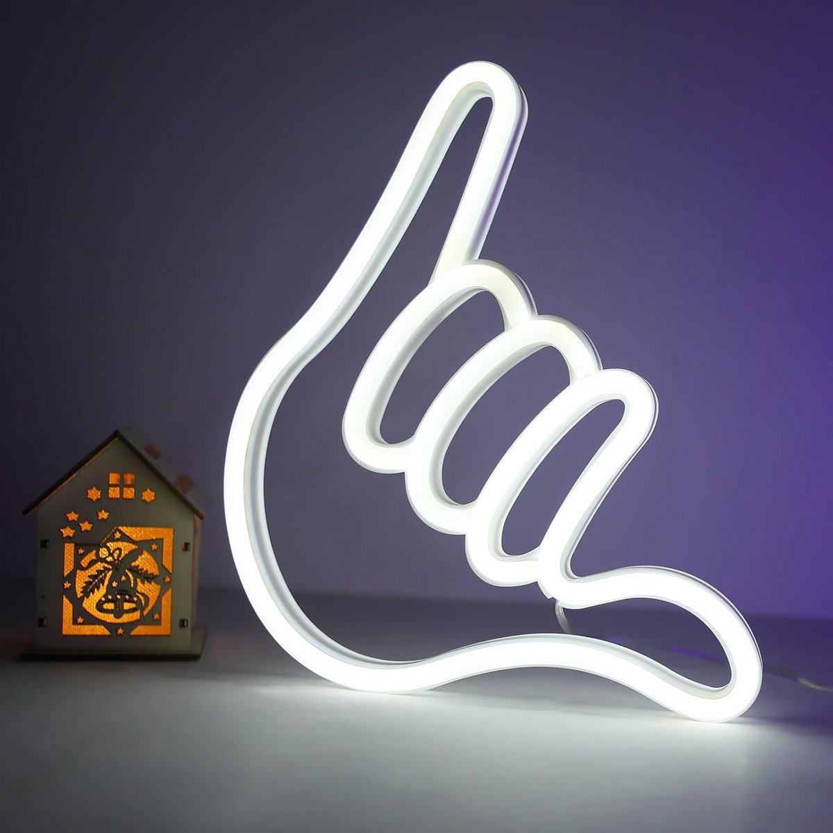 Neonlichtbord, led-neonbord, USB/batterij, neon nachtlampje met 2 haken, neonlamp voor wanddecoratie, neon bord, zes led-lichtborden, neonbord voor festivaldecoratie (wit)