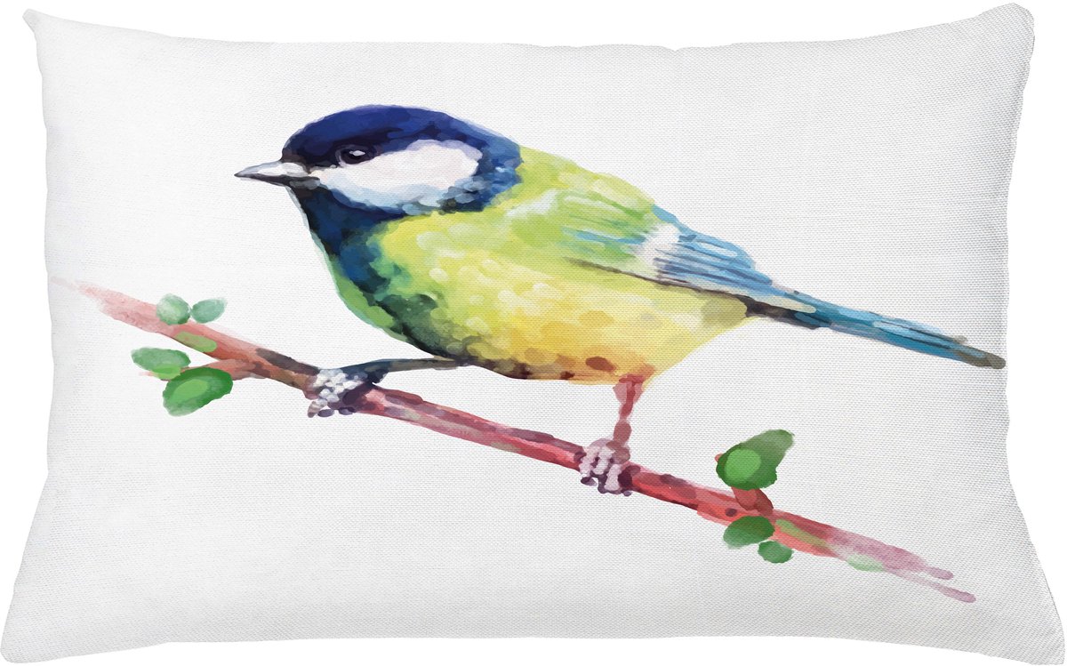 ABAKUHAUS Dier Sierkussenhoes, Aquarel Vogel op Boom Tak Natuur Wilde Dieren Afbeelding, Decoratieve Rechthoekige Sierkussenhoes, 65 x 40 cm, Groen Marineblauw