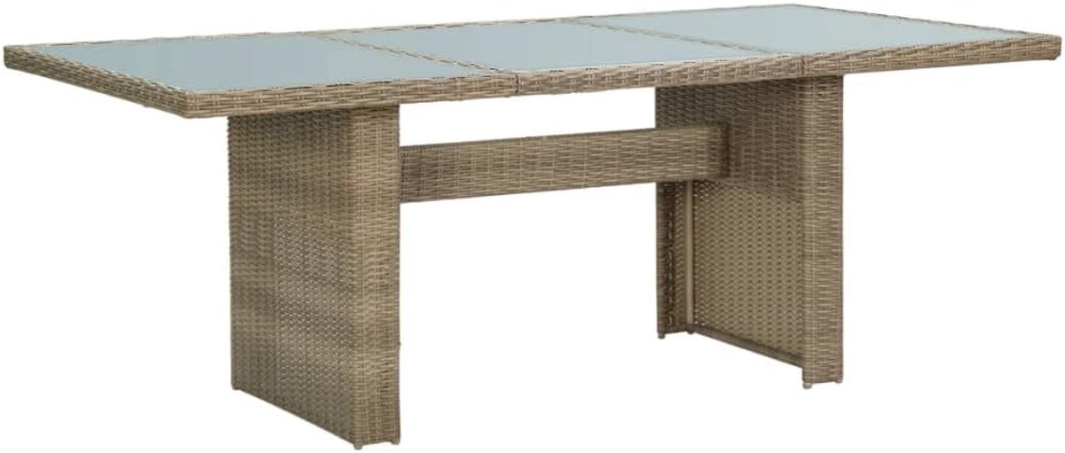 Terrastafel, balkontafel, eetkamertafel, bruin, 200 x 100 x 74 cm, glas en polyrotan, gazons, tuinen, terrassen