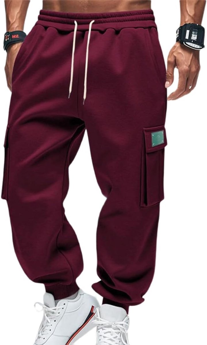 Cargobroek voor heren met zakken en trekkoord, elastische tailleband, casual fleece broek voor heren, winter, sport, joggen, fitness, trainingspak, outdoor, sweatpants voor heren, herfst