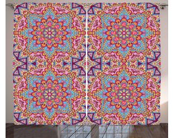 ABAKUHAUS Paars Mandala Gordijnen, Hippie Stijl Oosters in Marokkaans Levendig tinten Motief, 2-delige gordijnset voor woonkamer en slaapkam