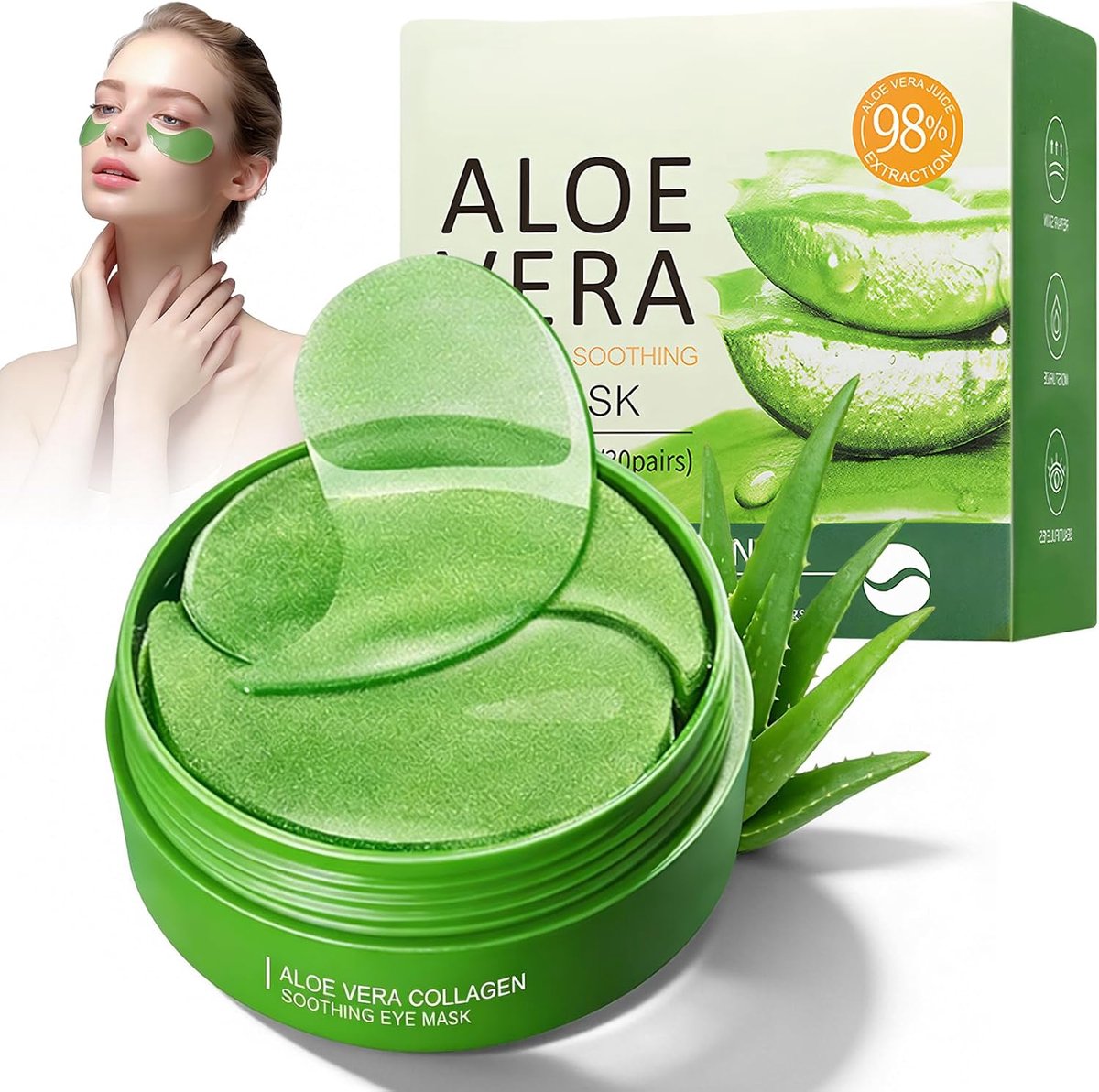 60 stuks aloë vera oogpads, collageen hyaluron oogpads, oogpads tegen donkere kringen, zachte verzorging voor de ogen, effectieve verlichting van zwellingen, voor dames en heren