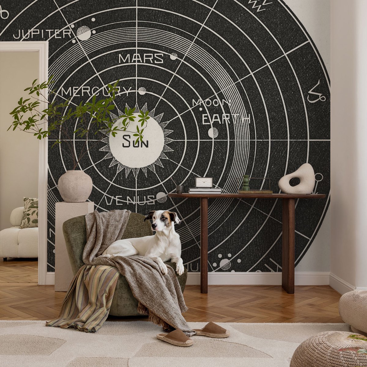 Coloray Vliesbehang - Zwart Snellijm Behang - 104x70 cm - Kosmisch Diagram Muurschildering - Slaapkamer behang Kosmos - Fotobehang Vlies - Slaapkamer behang