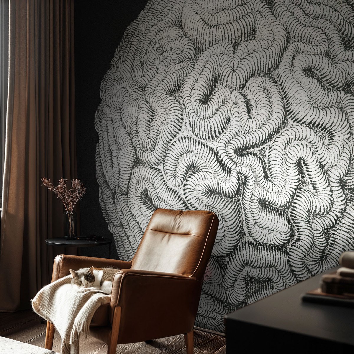 Coloray Vliesbehang - Zwart Snellijm Behang - 104x70 cm - Bolvormige Structuur Fotobehang Vlies - Hal behang Abstractie - Muurschildering - Woonkamer behang