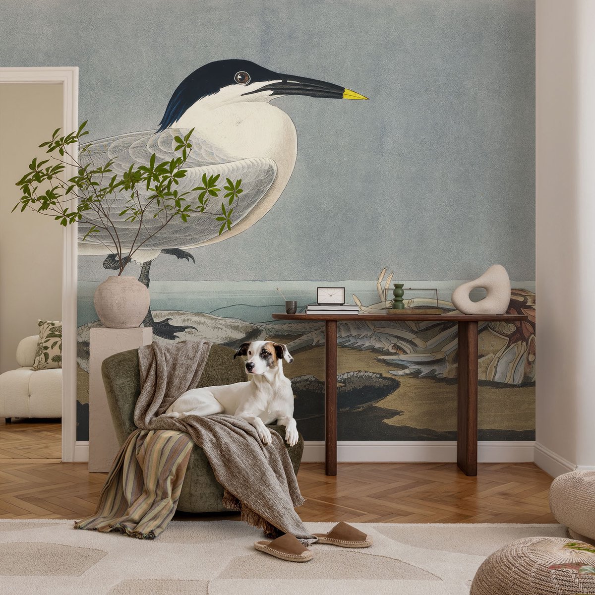 Coloray Vliesbehang - Grijs Snellijm Behang - 104x70 cm - Ornithologische Elegantie Muurschildering - Slaapkamer behang Dieren - Fotobehang Vlies - Slaapkamer behang
