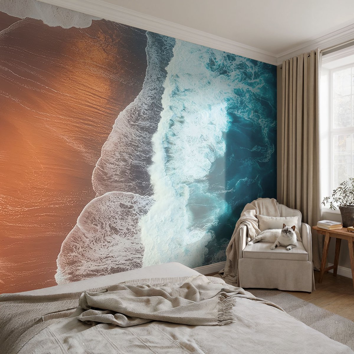 Coloray Vliesbehang - Oranje Snellijm Behang - 104x70 cm - Mariene Symbiose Fotobehang Vlies - Woonkamer behang Landschappen - Muurschildering - Hal behang