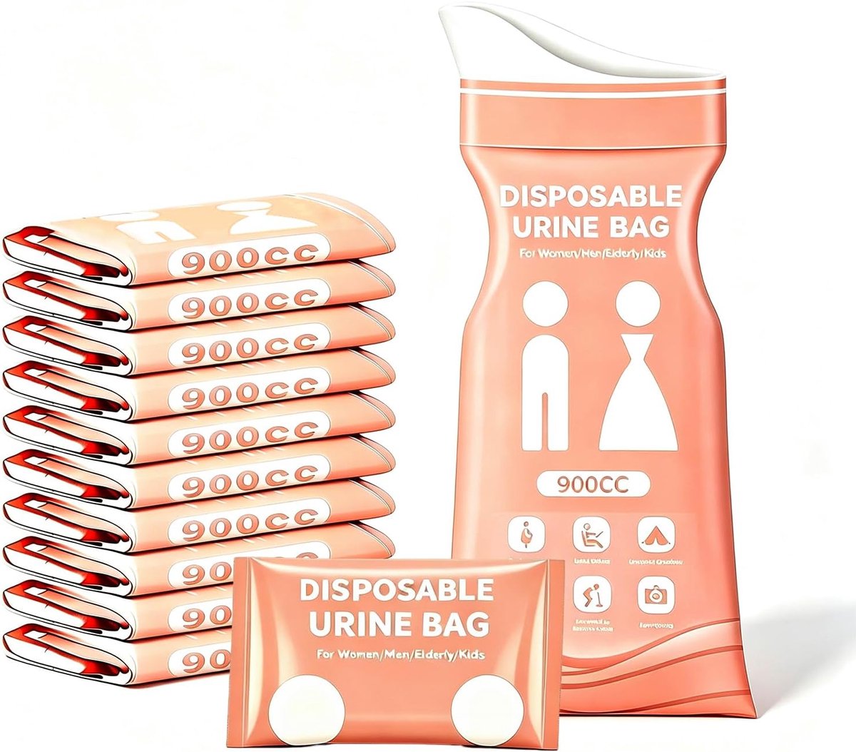 12 stuks urinezakken voor onderweg, 900 ml noodurinoir, lekvrij noodtoilet met gel, mobiel toilet, auto, voor camping, reizen, auto, verstopping onderweg, mannen, vrouwen en kinderen