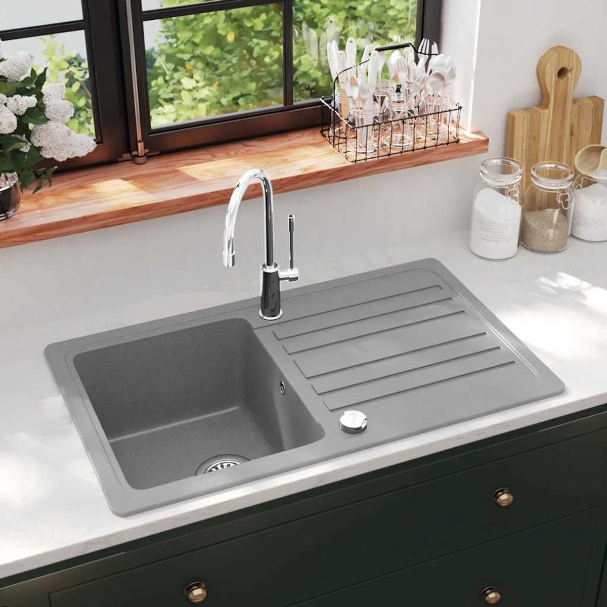 Graniet met afdruipvlak grijs 765x460mm