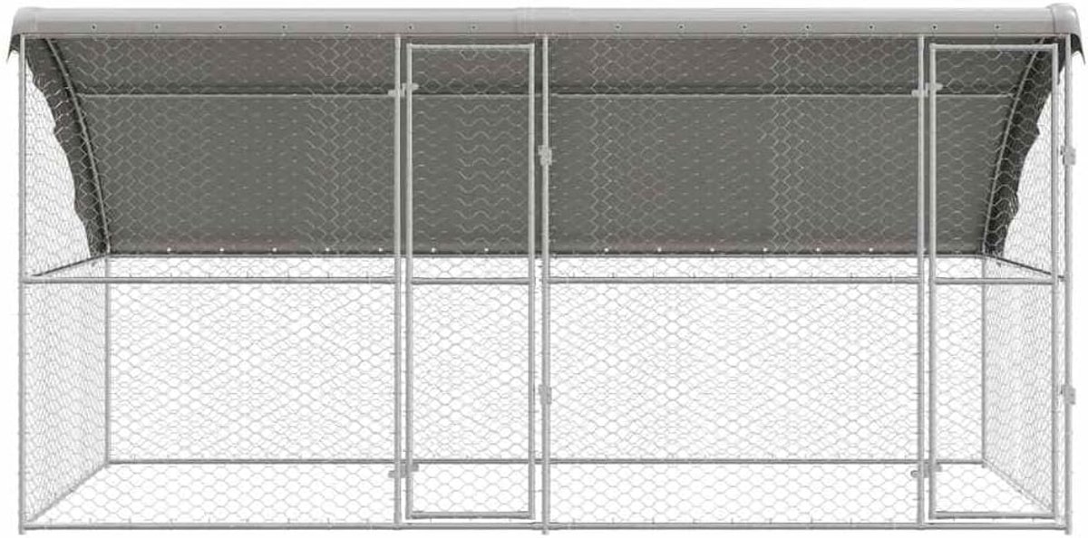 Hondenkennel van verzinkt staal, waterdichte PE-dakafdekking en afsluitbaar veiligheidssysteem, 400 x 200 x 200 cm, 2 stuks voor tuin of terras