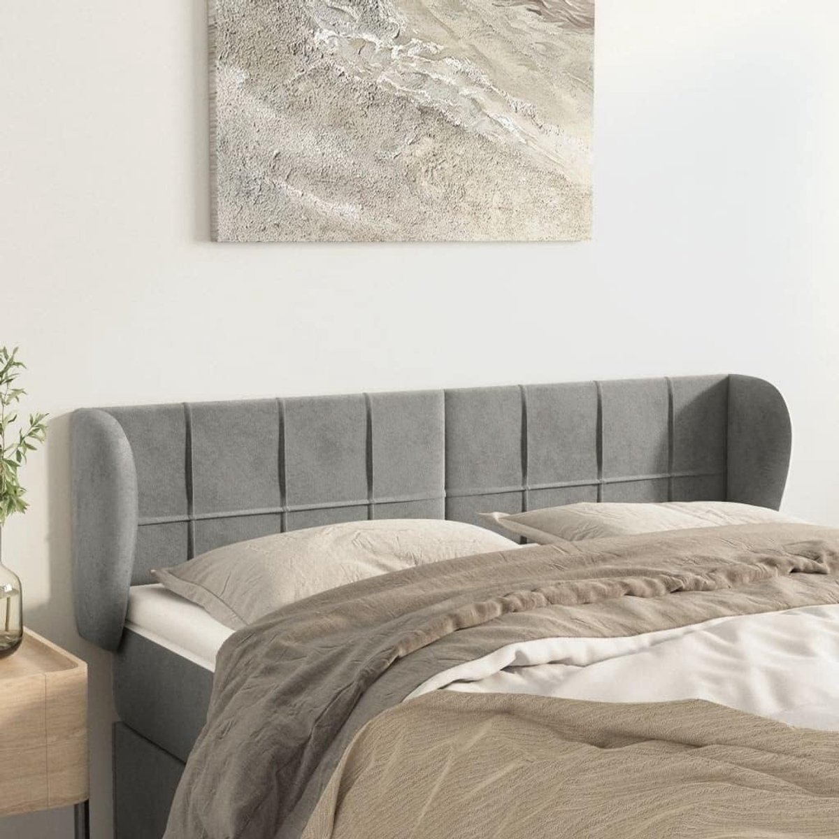 Hoofdsteun oor lichtgrijs, zacht fluwelen hoofdsteun 147 x 23 x 78/88 cm, verstelbare haak met houten poten voor uitstekende rugondersteuning bij het lezen of kijken