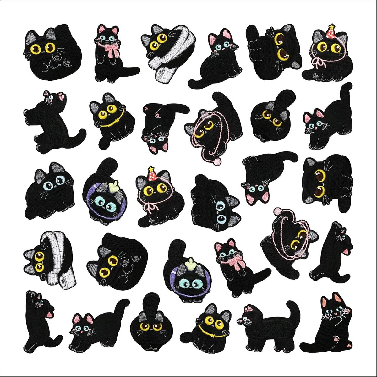 30 stuks zwarte katten strijkpatches, patches om op te strijken, dierlijke breipatch, strijkafbeeldingen voor kinderen en volwassenen voor jassen, spijkerbroeken en DIY, elk motief 2