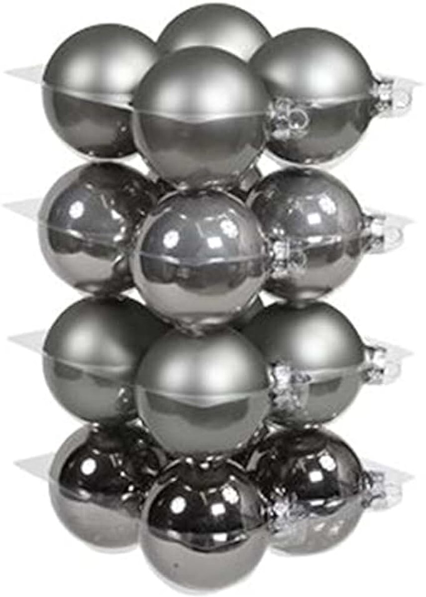 Kerstballen 8 cm - mat/glans - Kerstboomversiering grijs tinten