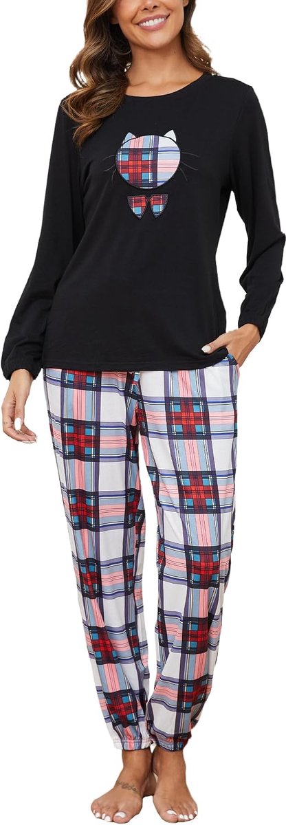 Pyjama Dames Lange Pyjama Katoenen Winter Pyjama Set Ronde Hals Top en Pyjamabroek Lange Mouwen Loungewear Nachtkleding Huispak Gezellig Vrijetijdspak