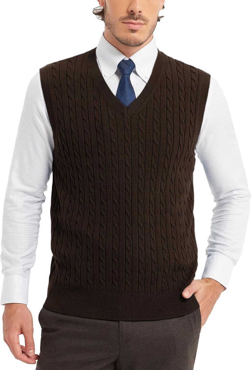 Heren katoenen trui vest V-hals kabel gebreide mouwloze trui casual trui gebreide gilet