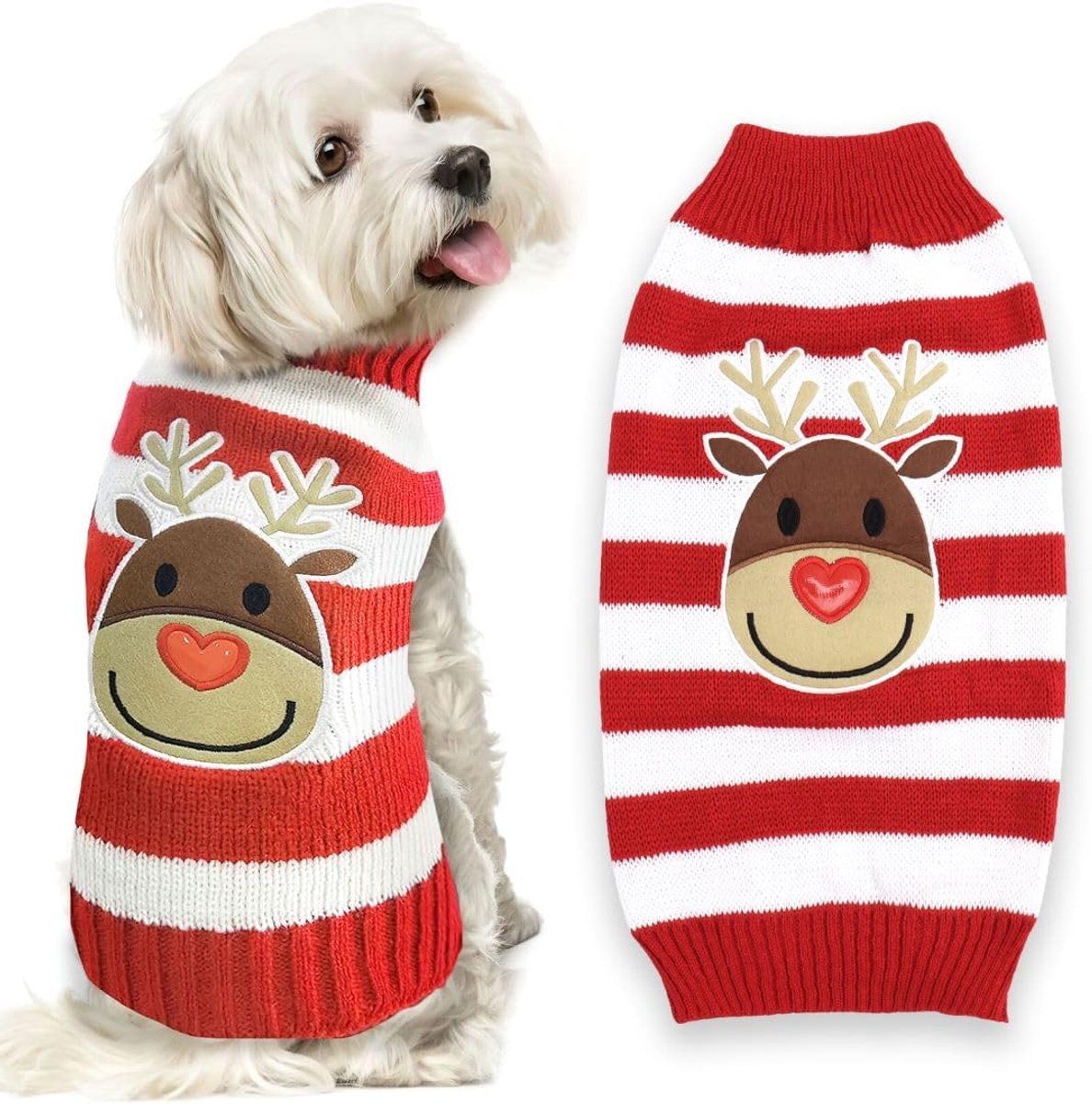 Kersttrui voor Honden - Rendier Gebreide Kerstoutfit, Warme Zachte Hondenkleding voor Puppy's en Katten, Kerstkostuum - Klein, Wit