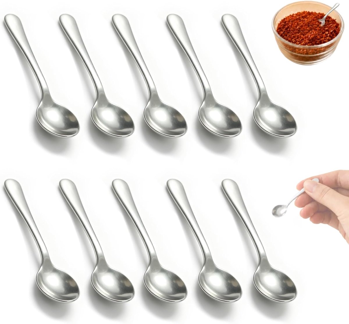 10 stuks mini-espressolepels van roestvrij staal, 7,5 cm, zilverkleurig, compact en vaatwasmachinebestendig, voor koffie, specerijen, zout, honing en desserts