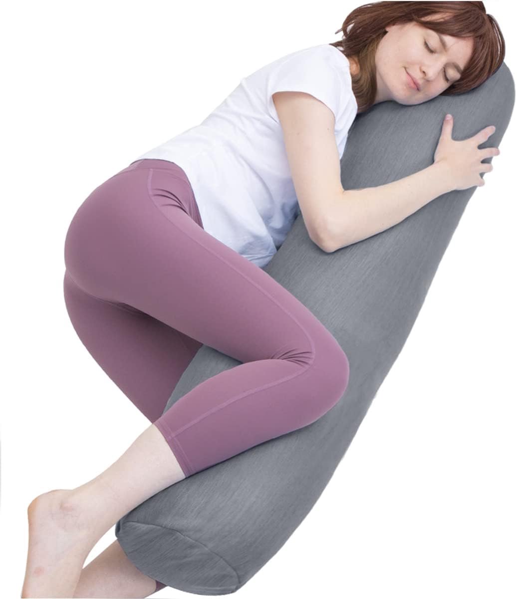 1 MIDDLE ONE Lichaamskussen, bolsterkussen met koelhoes, lange ronde rol cilinderkussen voor bed, 119,4 x 20 cm, grijs