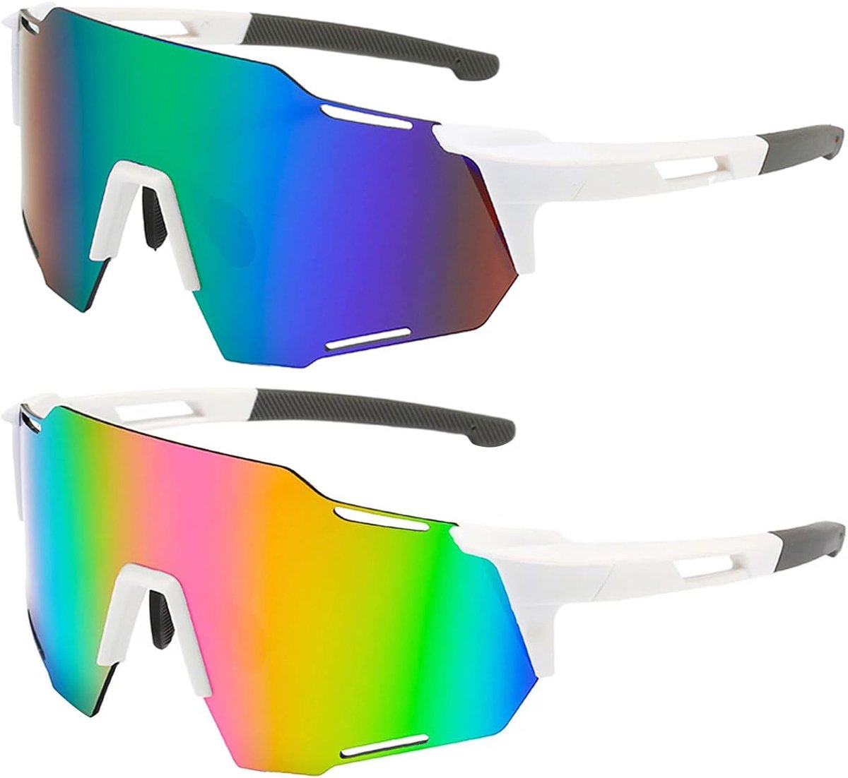 2 stuks sportbril, zonnebril, fietsbril, veiligheidsbril, zonnebril, anti-uv, voor outdooractiviteiten zoals fietsen, hardlopen, klimmen, autorijden, vissen, golf, skiën in de open lucht