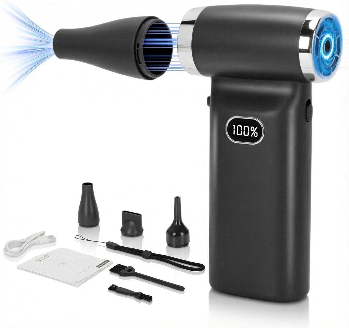Perslucht spray stofblazer Air Duster 11000 omw/min krachtige turbotilator traploos instelbare oplaadbare stofblazer met digitaal led-display voor thuis en auto