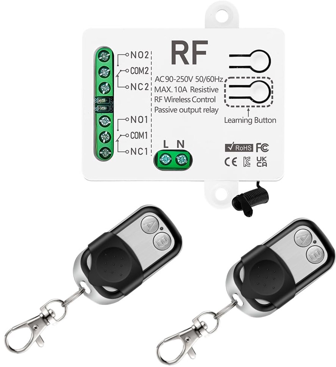 Afstandsbediening met schakelaar afstandsbediening 433 MHz 220 V 230 V 2-kanaals ontvanger met 2 zenders afstandsbediening potentieel vrije contacten controller