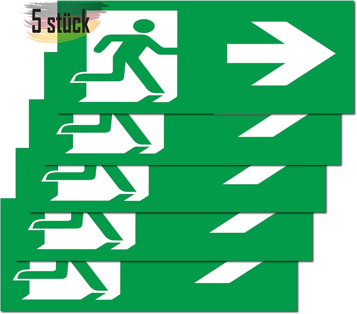 5 stuks, premium stickers, 24 cm x 9 cm, nooduitgangssticker, voor informatiebord, reddingsroute, nooduitgang, veiligheidsmarkering (pijl →)