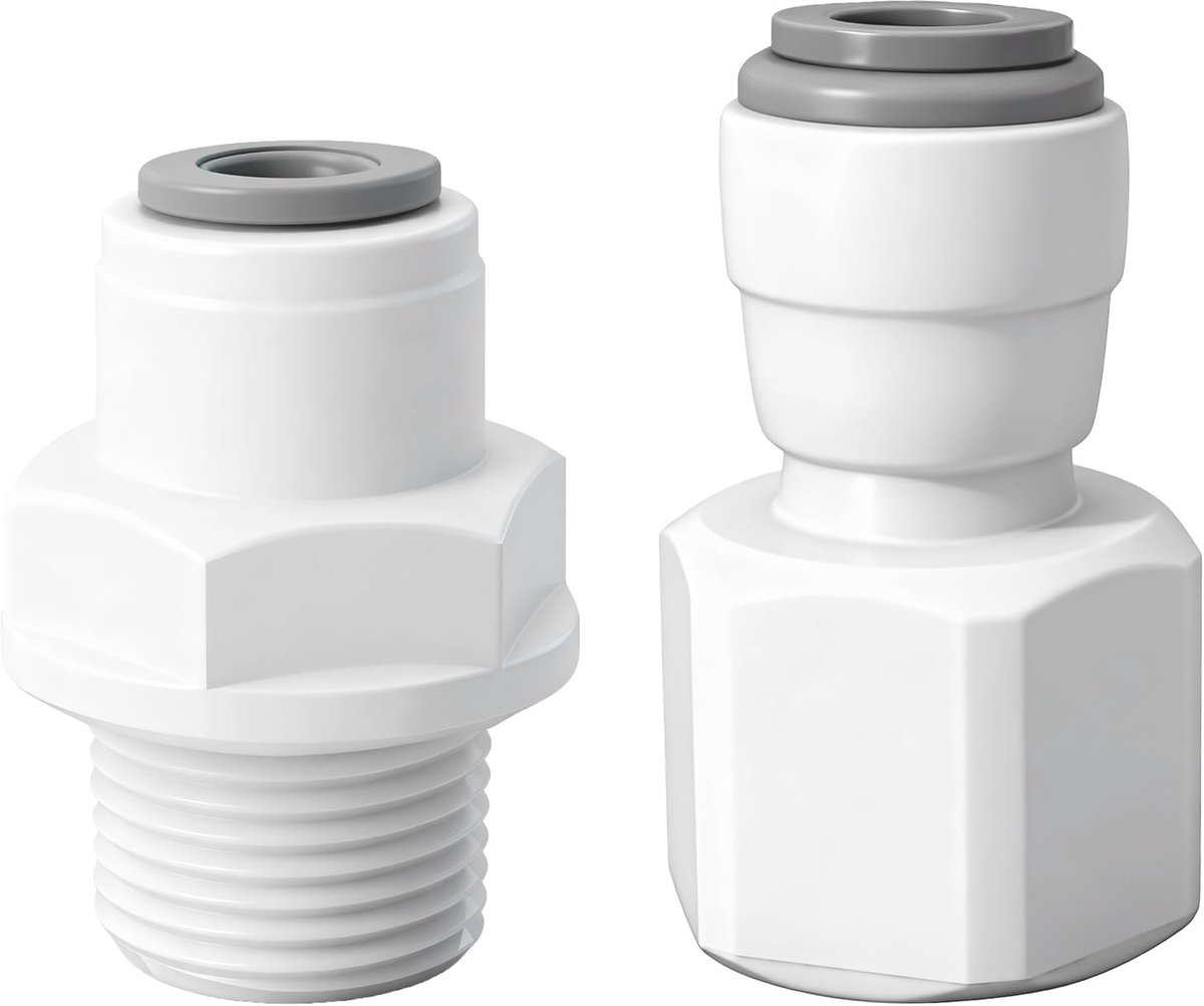 Water snelkoppeling adapter - 2 wateraansluiting adapters, 3/8" binnen-/buitendraad naar 1/4", RO water rechte buisfitting voor waterreiniger omgekeerde osmose-installaties