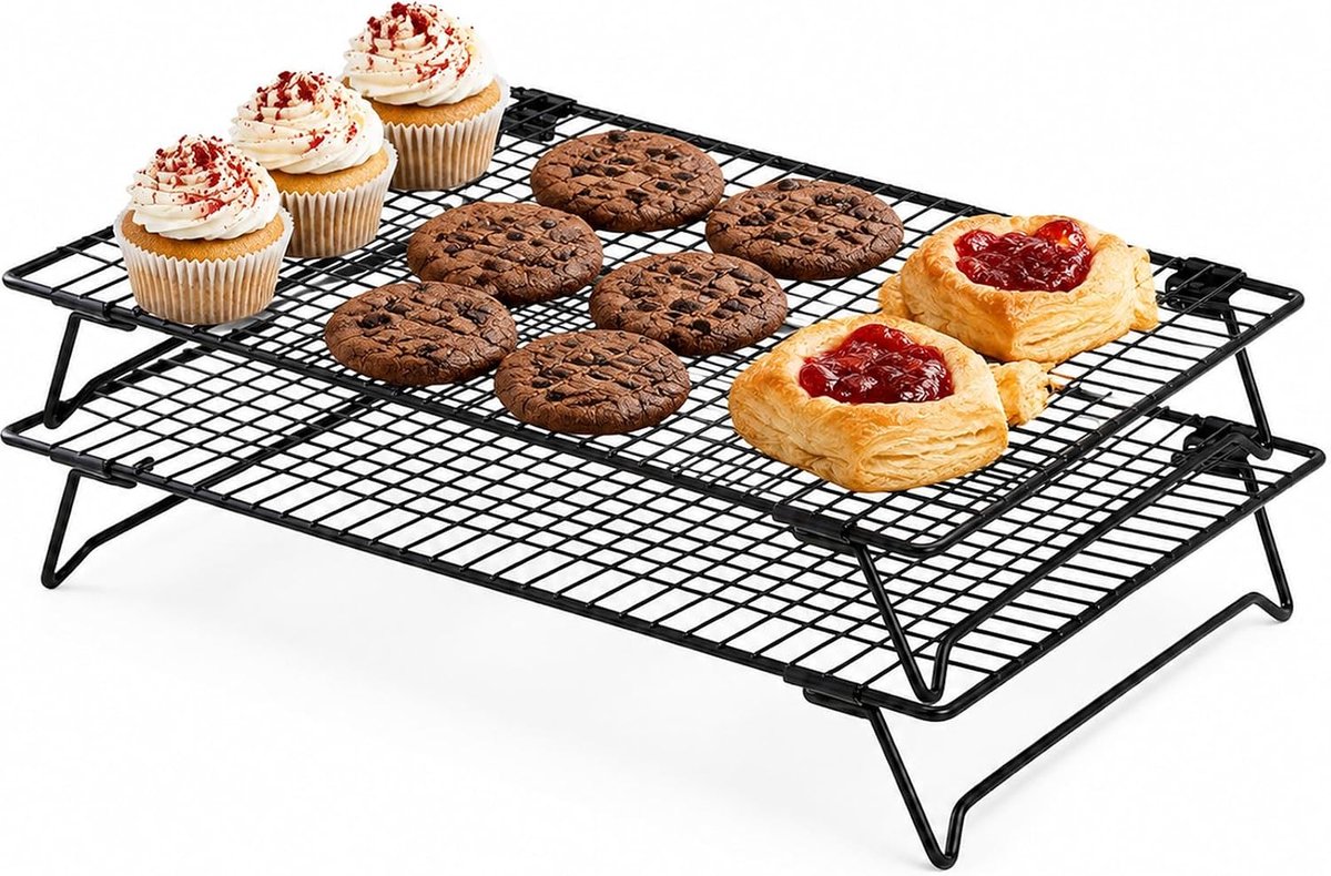 2 stuks koelrooster, stapelbaar, 34 x 24 x 6 cm, taartrooster, koelrooster